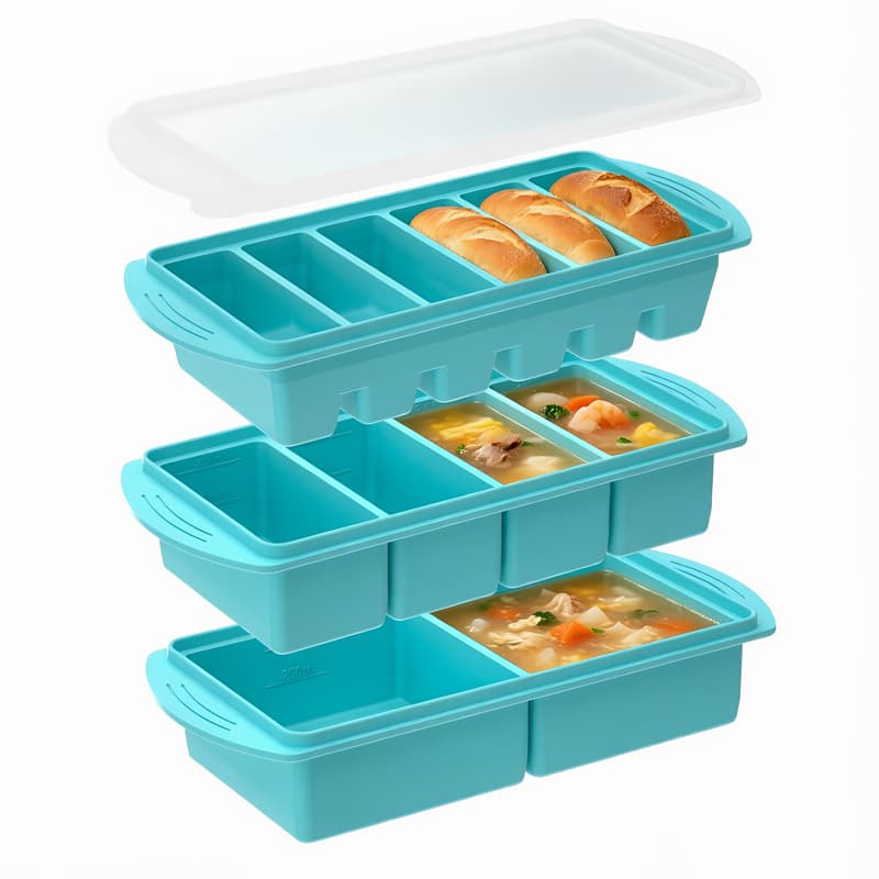 2-compartment + 4-compartment + 6-compartment ice cube trays (new large ice cube trays, set of three, blue)