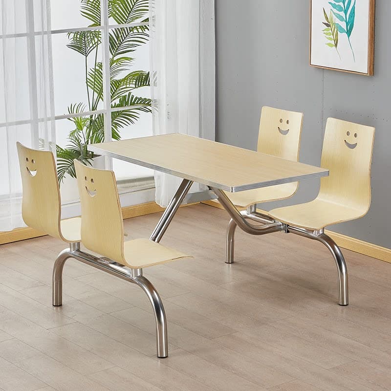 Bentwood chair + aluminum alloy edged tabletop + stainless steel curved tube 4-seater