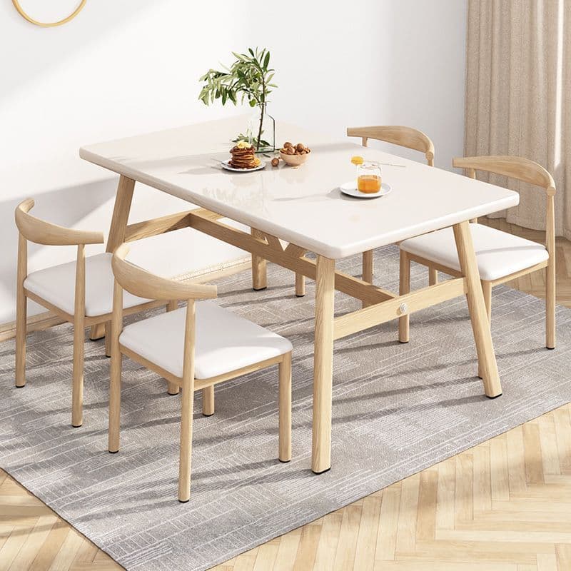 Warm white 120*60 table and four chairs [white leather]