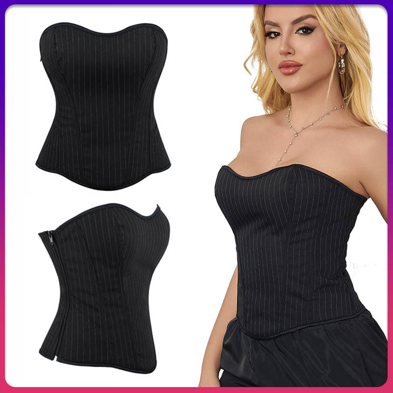 New Striped Blazer Top for Women, Fishbone Corset, Sexy Waist-Cinching Zipper Court-Style Shapewear Corset, Cross-Border Supply 1