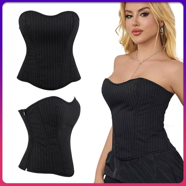 New Striped Blazer Top for Women, Fishbone Corset, Sexy Waist-Cinching Zipper Court-Style Shapewear Corset, Cross-Border Supply