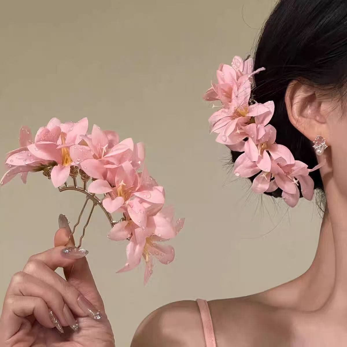 7287 spring flower hairpin-nine-head hairpin soft pink dew