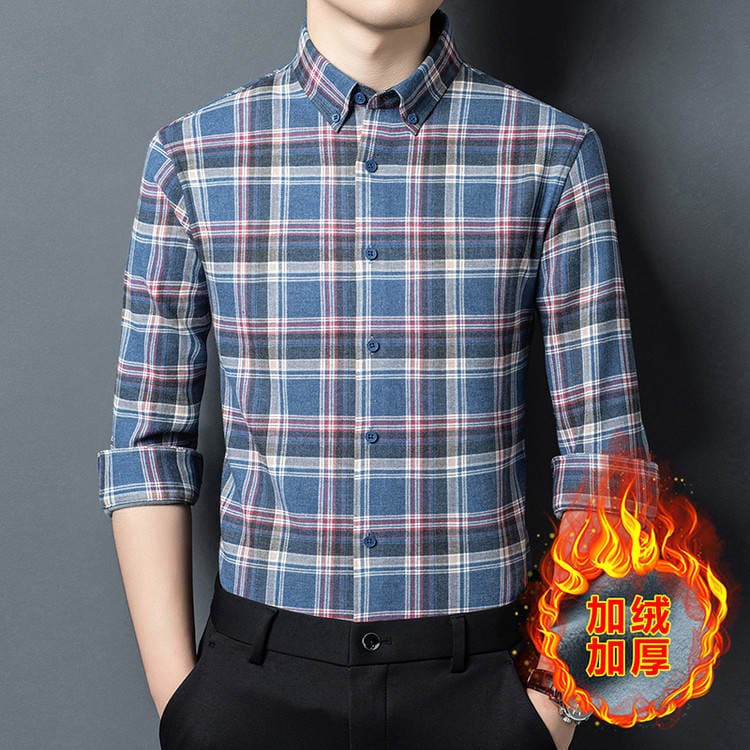Young and Middle-Aged Men's Velvet Long-Sleeved Shirts Winter New Men's Thickened Warm Loose Plaid Shirts Dropshipping 3