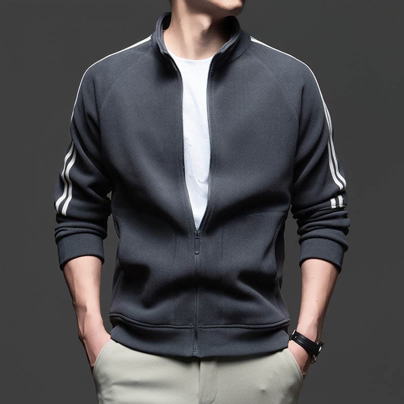 Men's Fleece Sweatshirt Cardigan Autumn and Winter Long-Sleeved Stand-Up Collar Zipper Shirt Fashionable Sports Polar Fleece Warm Trendyy Jacket 2