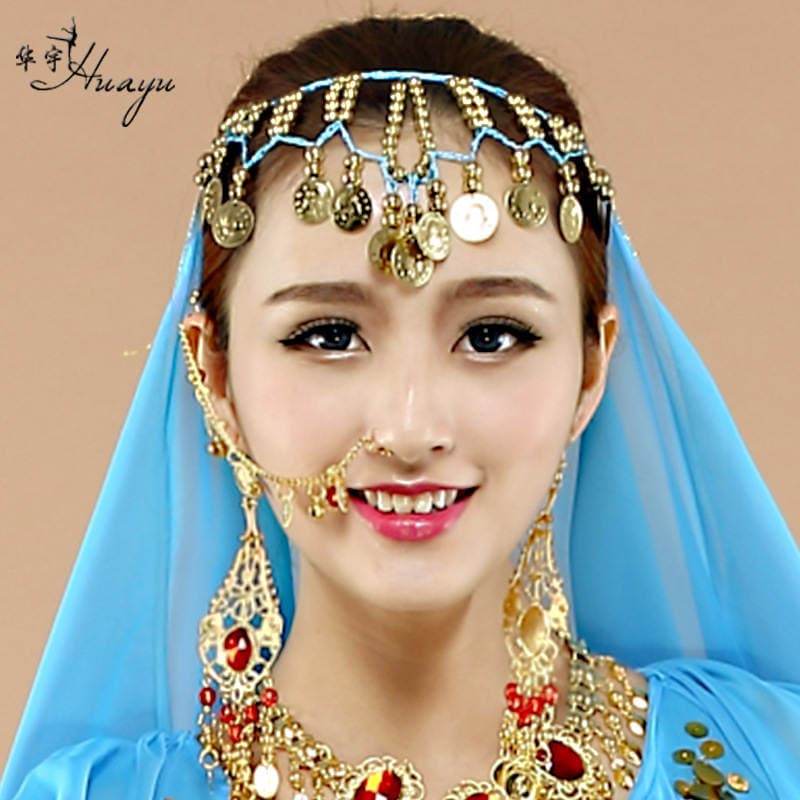 Huayu Dance Jewelry Indian Stage Performance Nose Chain Belly Dance Performance Jewelry Nose Ring Hanging Coin Nose Clip 5