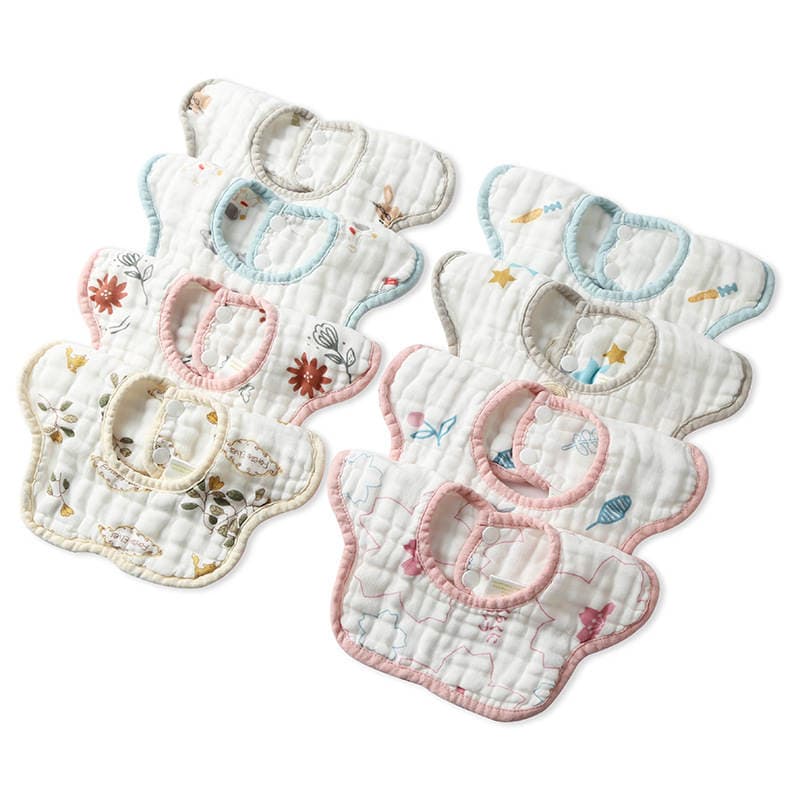 Ins Explosive Style Slip Towel Baby Class A Pure Cotton Color Edge Petals Baby Bib Children's Printed Bib Maternal and Infant Products 5