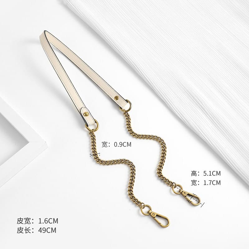 White leather ancient gold chain 90cm