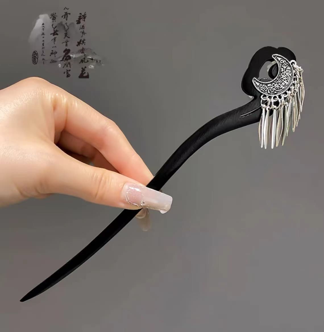 166# silver moon tassel hairpin