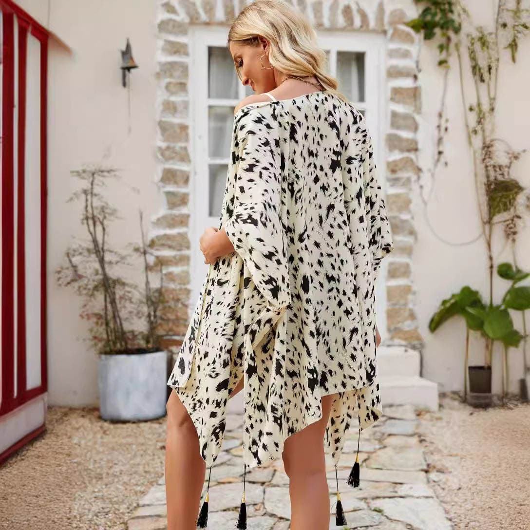 2024 New Cross-border Tassel Cardigan Fashionable Thin Spring and Summer Travel Shawl Sunscreen Beach Cape Shawl 3