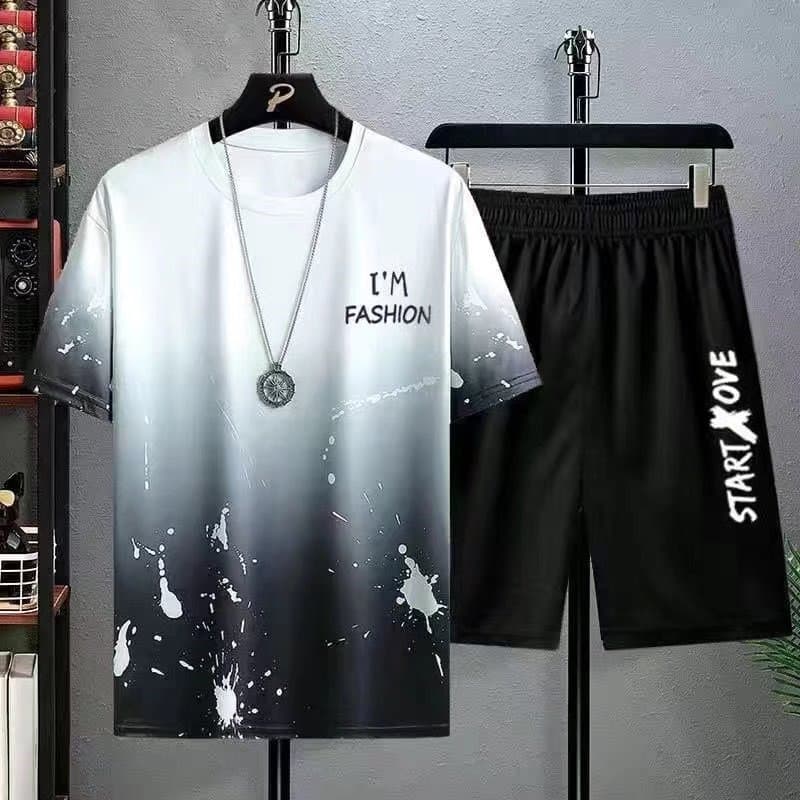 Gradient shorts suit white