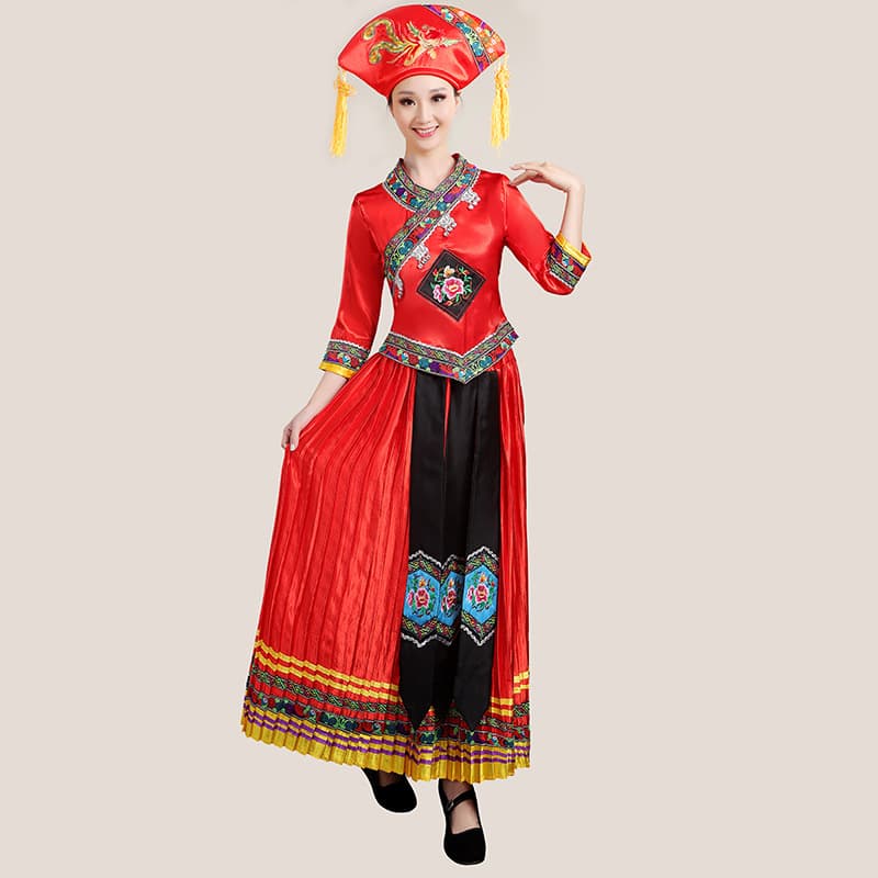 XZ-02 long dress big red + fan-shaped headdress