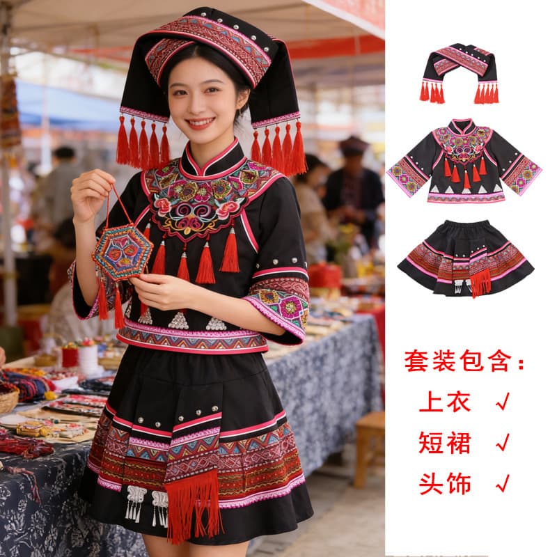 M069 red tassel brocade suit + large headdress