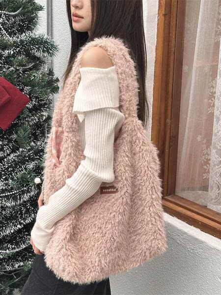 51252 New Winter Style Fresh and Stylish Large-Capacity Plush Vest Bag Fashionable Single-Shoulder Casual Canvas Bag for Women
