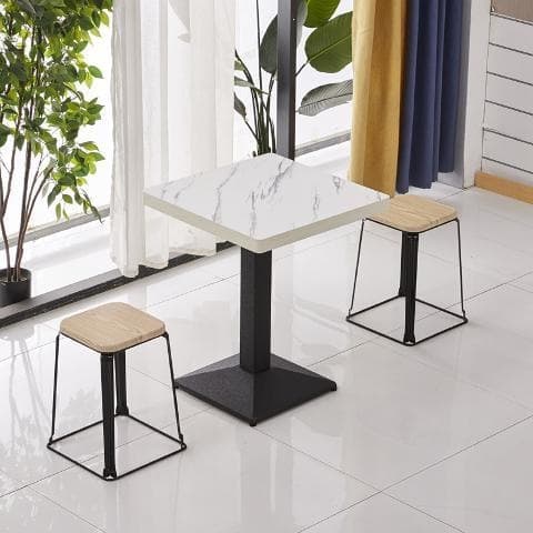 Rose red imitation marble table and two stools