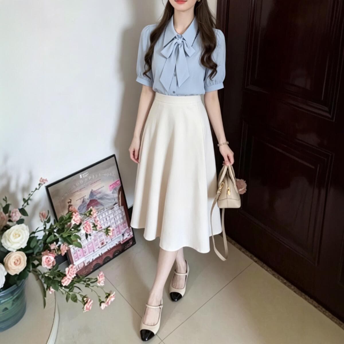 Blue Chiffon Short-Sleeved Shirt for Women, Summer Civil Servant Clothing, Professional Work Attire, Teacher Outfit, Interview Top 3