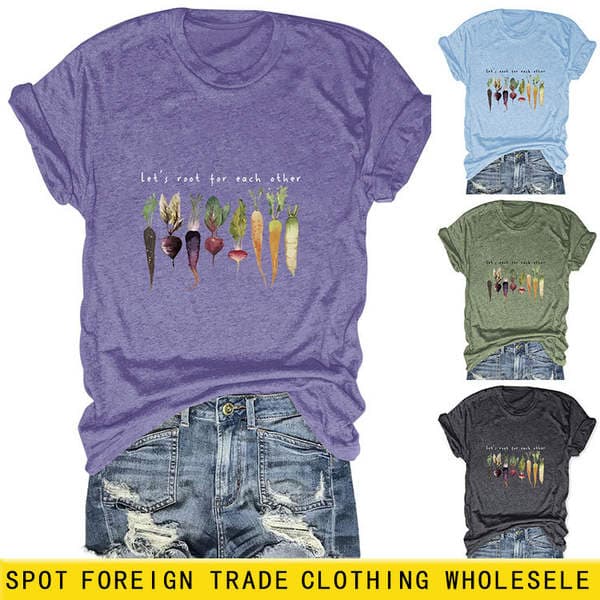 Amazon Cross-Border Export Casual and Fun Let's Root for Each Other Loose Round Neck Short Sleeves