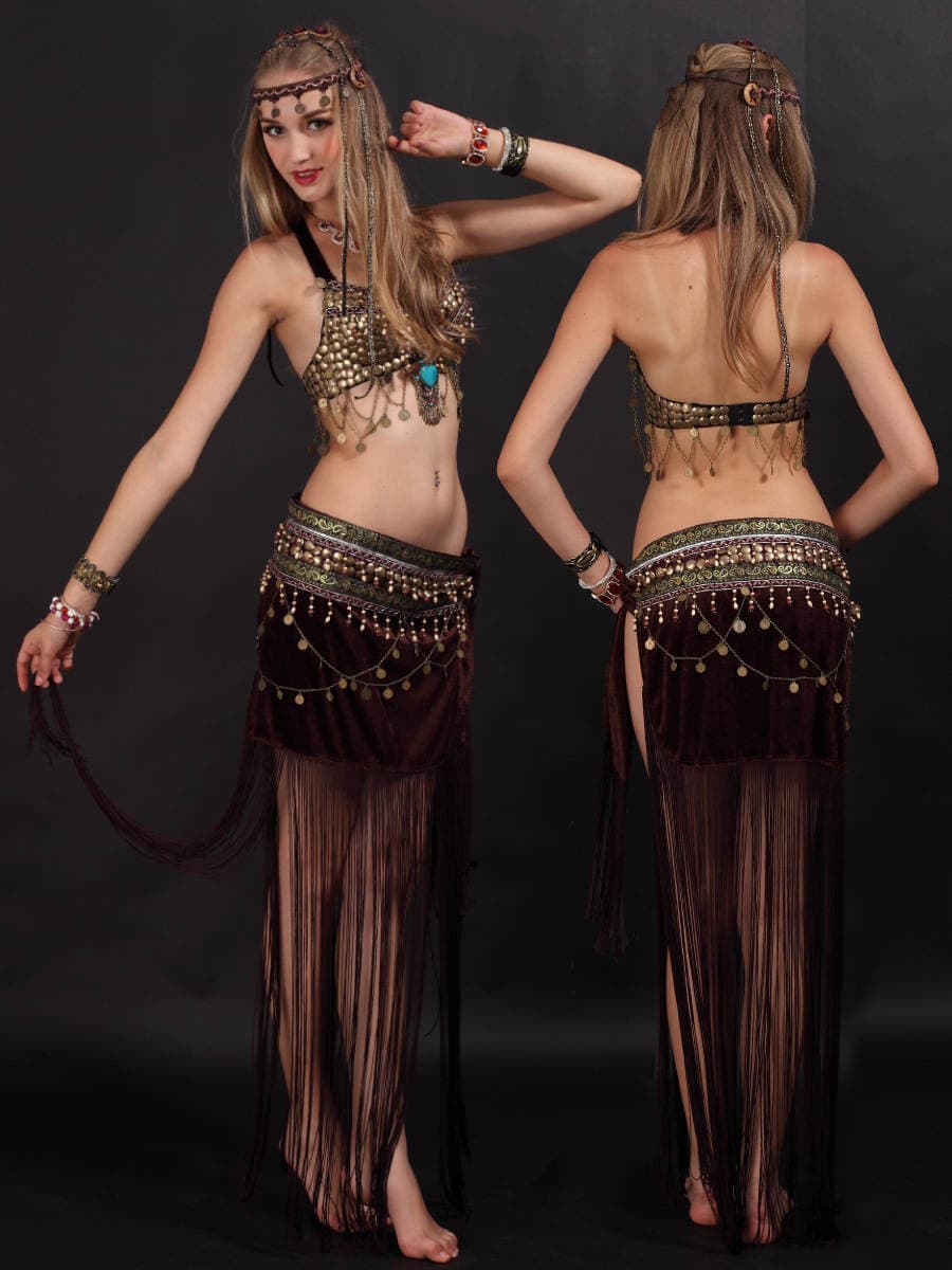 European and American Style Belly Dance Costume Tassel Ethnic Dance Xizang Costume Tribal Princess Ethnic Minority Women's Two-Piece Christmas Set 2