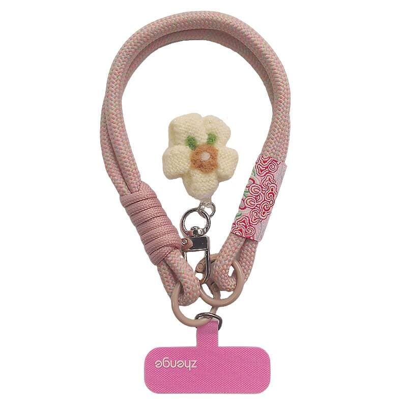 Mobile Phone Lanyard Chinese Style Auspicious Cloud Pattern Braided Wool Flower Pendant Women's Wrist Rope Short Outdoor Mountaineering Travel 5