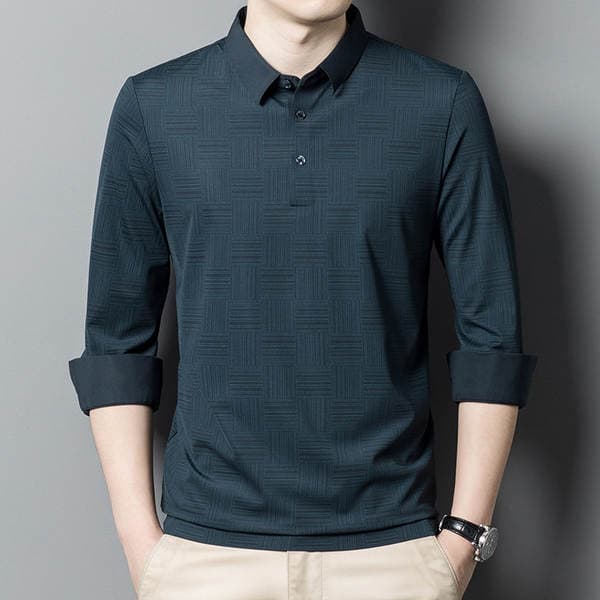2025 Autumn New Mulberry Silk Men's Long Sleeve Casual Business Lapel Shirt Anti-Wrinkle Seamless Bottoming Polo Shirt
