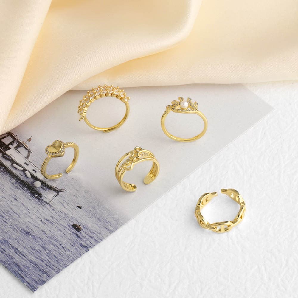 As Jewelry Aliexpress Sərhədlərarası Zirkonlu Mis 18K Qızıl suyuna çəkilmiş Mirvari Göz Ürək Formalı Açıq Üzük Rij45 2