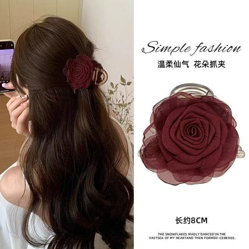 5092 handmade flower clip-dark red