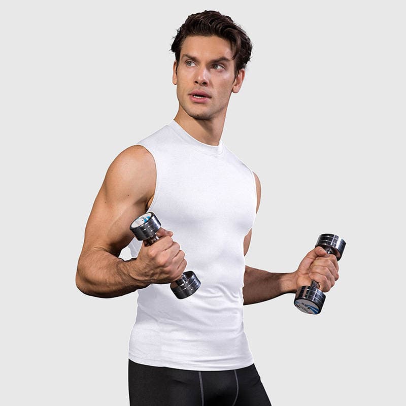 Kişilər üçün Pro Fitnes sıx kəsimli, tez quruyan, bərk rəngli idman jileti (qaçış və məşq üçün). 3