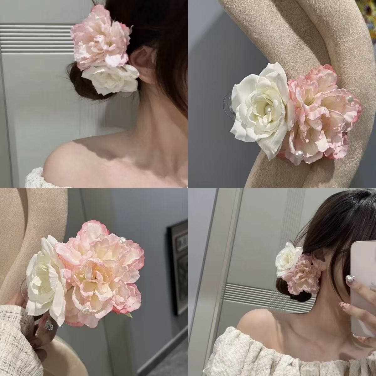 5808 pearl rose & peony alligator hair clip - pink