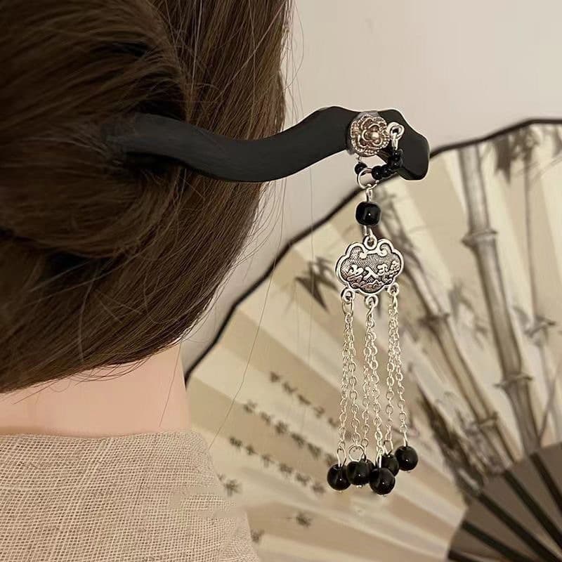 109# Ping An Lock Tianzhi Tassel Hairpin