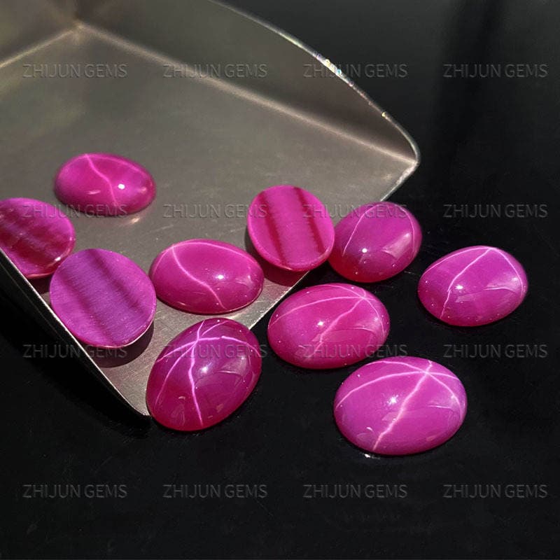 Synthetic Ruby Starlight Stone Loose Stone, Egg-Shaped Starlight Stone, Artificial Synthetic Egg-Shaped Flat-Bottom Plain Ring Face Wholesale 4