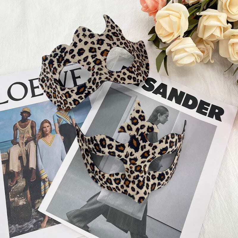 Leopard printli yarım üz maskası və saç bandı dəsti, maskarad partiyası üçün. 2