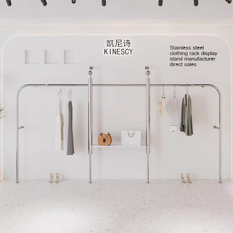 Display Racks for Clothing Stores, Trendy Clothing Racks, Movable Stainless Steel Floor-Standing Island Clothing Display Racks 3