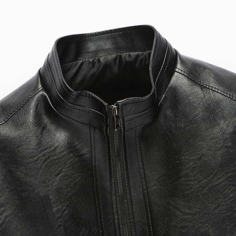 Middle-Aged Men's Pu Leather Jacket, Dad Style, Middle-Aged and Elderly Leather Jacket, Men's Spring and Autumn New Style, Stand-Up Collar Leather Jacket, Thin 3