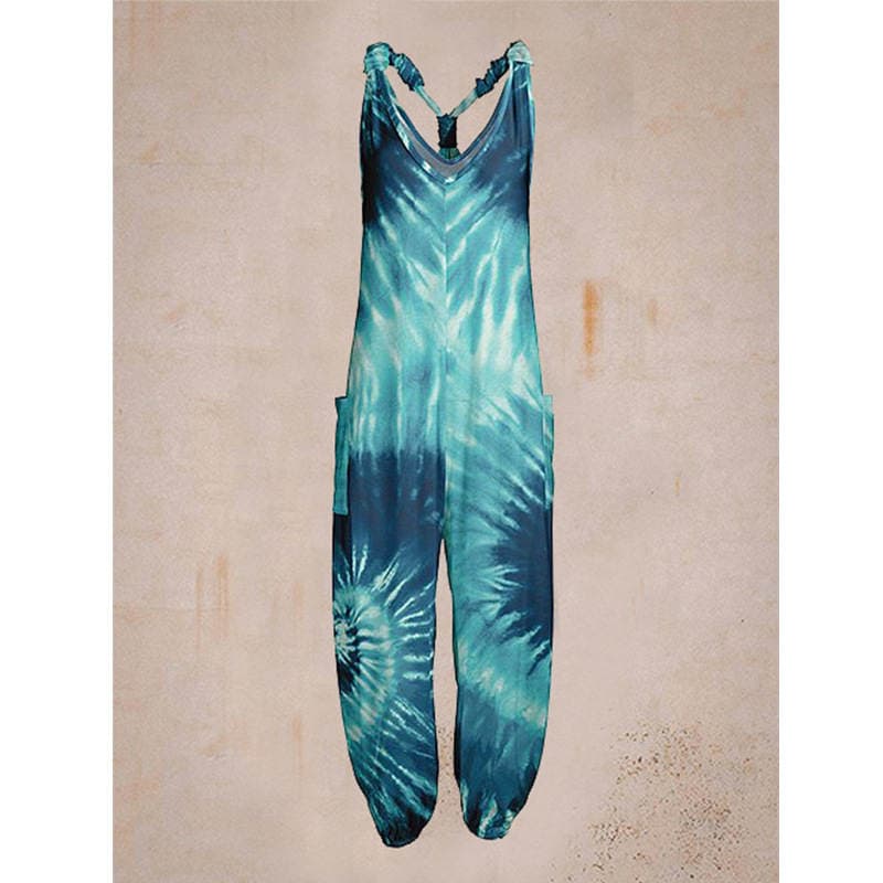Cross-border 2023 new women's clothing Amazon personalized printed loose plus size harem pants beach sling jumpsuit 2