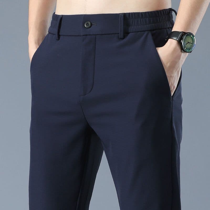 Ice silk suit elastic trousers dark blue