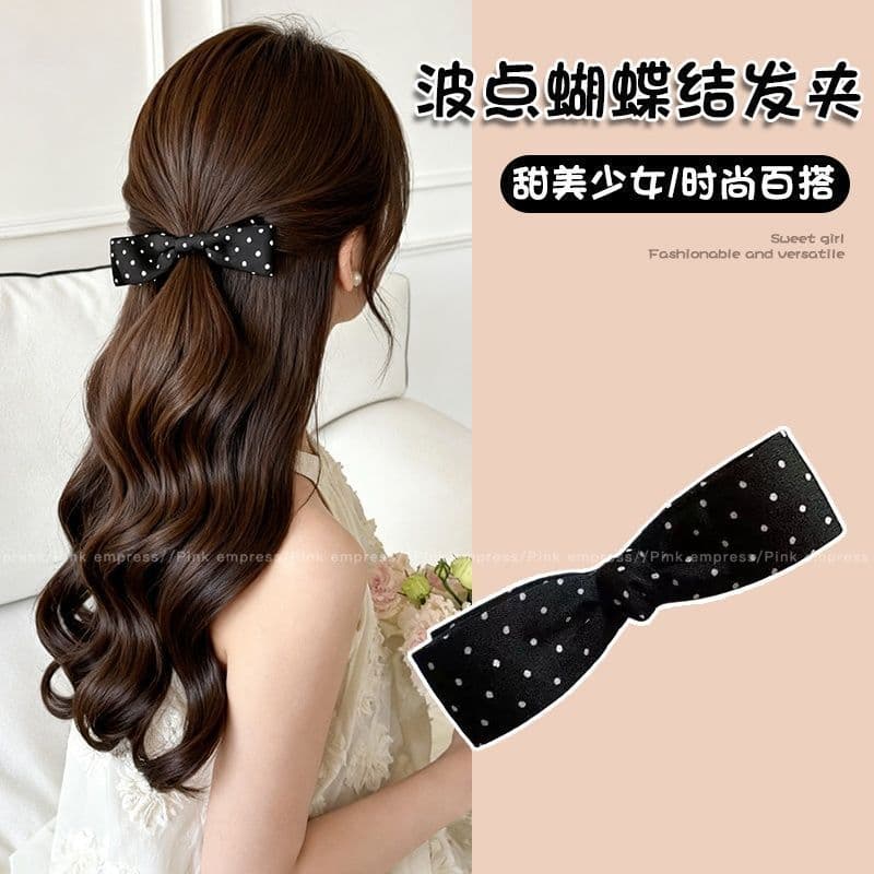 2# polka dot black banana clip - 10cm