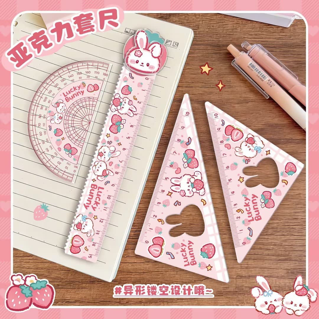 Pink strawberry rabbit ruler set [zhuanzhuan]