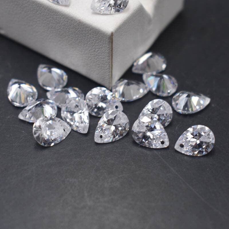 Single Hole Drop Shaped Zircon Bare Stone Wholesale White Gem Pear Shaped Diy Earrings Punch CZ Drill 3
