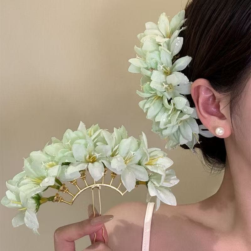 7287 spring flower hairpin-nine head hairpin green dew