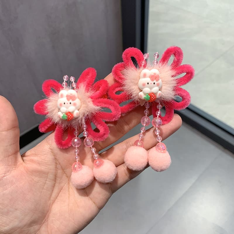 Kids' pink bunny solanum clip-on hair clips