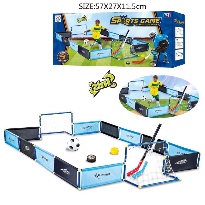 Two-in-one field game (double gate + two sticks + two balls + football)