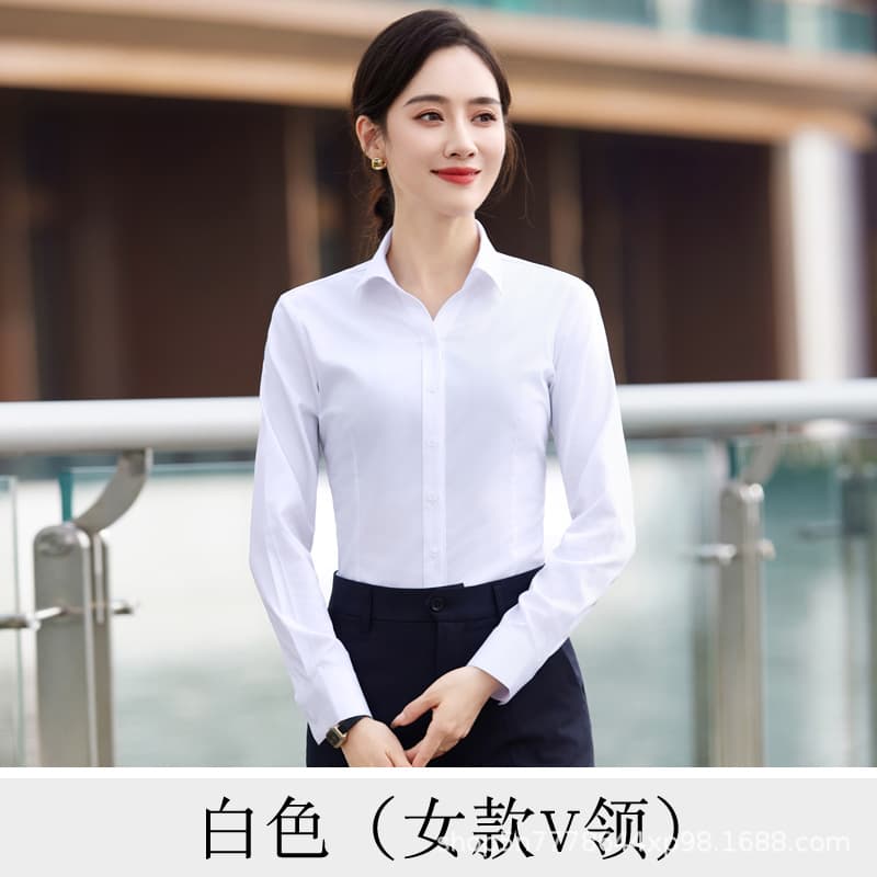 Women's long sleevesv neckwhiteshirt