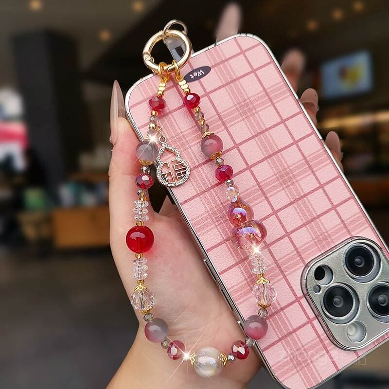 Fulu Crystal Bead Mobile Phone Chain Pendant for Women with High-Looking Wrist Rope Short Style for Outdoor Travel, Shopping and Taking Photos 2