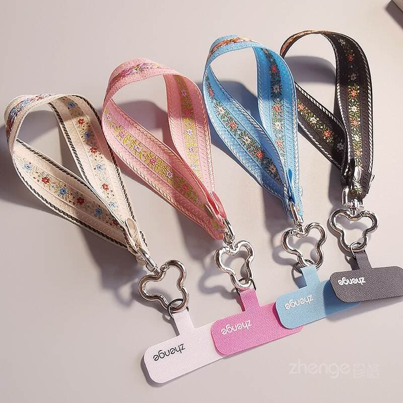 Mobile Phone Lanyard Pattern Embroidered Webbing Wide Version Women's Wrist Rope Short Style Outdoor Mountaineering Travel Shopping Photo Taking 3