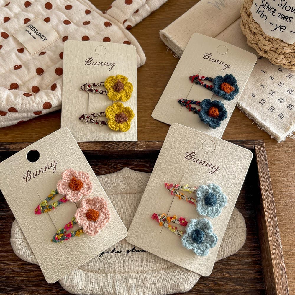 Korean-Style Autumn and Winter Knitted Yarn Flower Hairpin Sweet Girly Heart-Shaped Hair Clip Side Bb Clip Hair Accessory 1