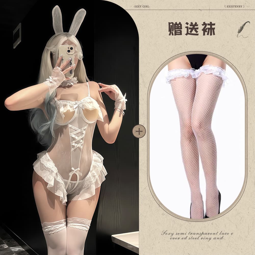 White +506 fungus lace fishnet stockings