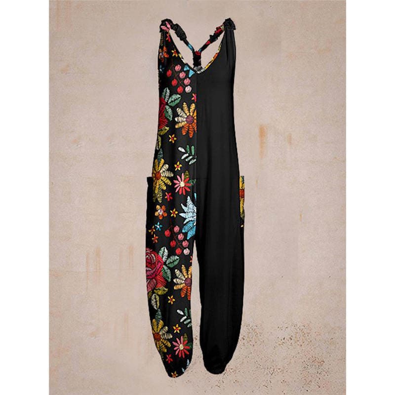 Cross-border 2023 new women's clothing Amazon personalized printed loose plus size harem pants beach sling jumpsuit 3