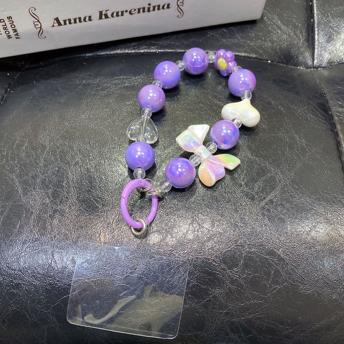 Small flower beaded mobile phone chain purple