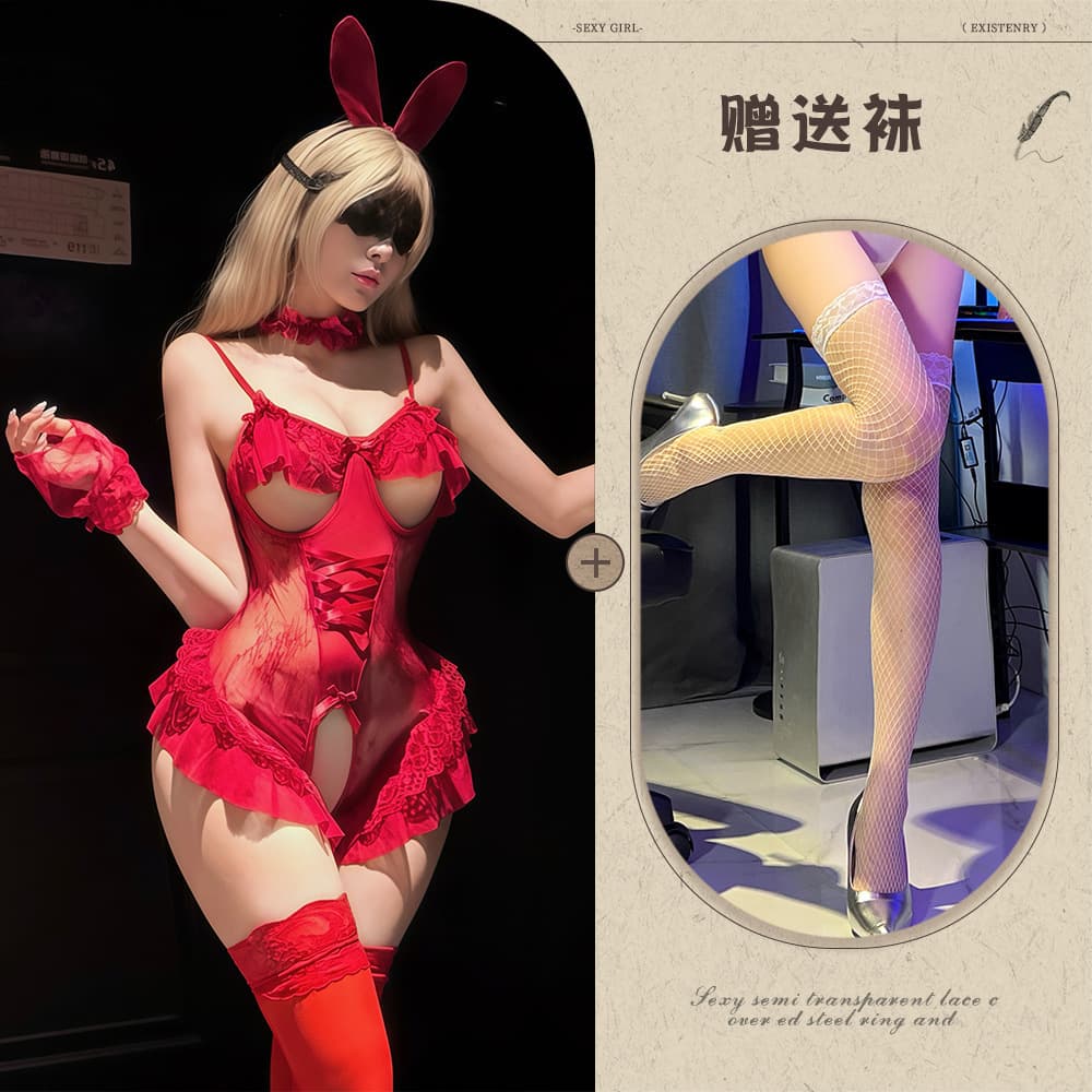 Burgundy + white fishnet stockings