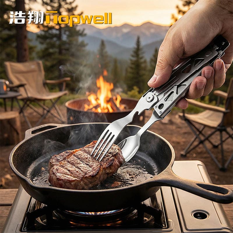 Stainless Steel 5-in-1 Multifunctional Outdoor Cutlery Set, Folding Knife, Fork, Spoon, Bottle Opener, Portable Camping Dining Set 3