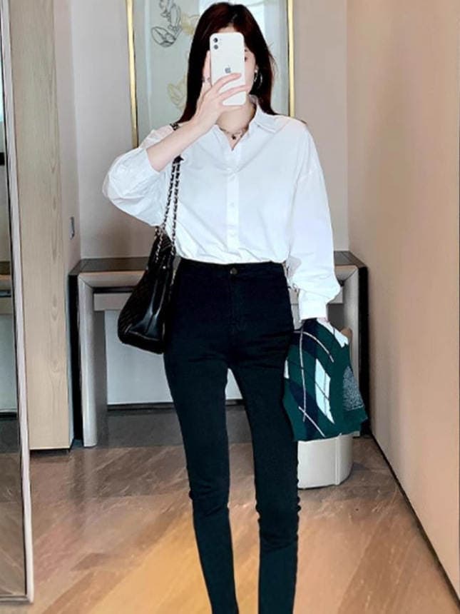 Uniform Shirt Basic Long-Sleeved White Shirt for Women New Versatile Basic Work Clothes with Retro Shirt for Women 3